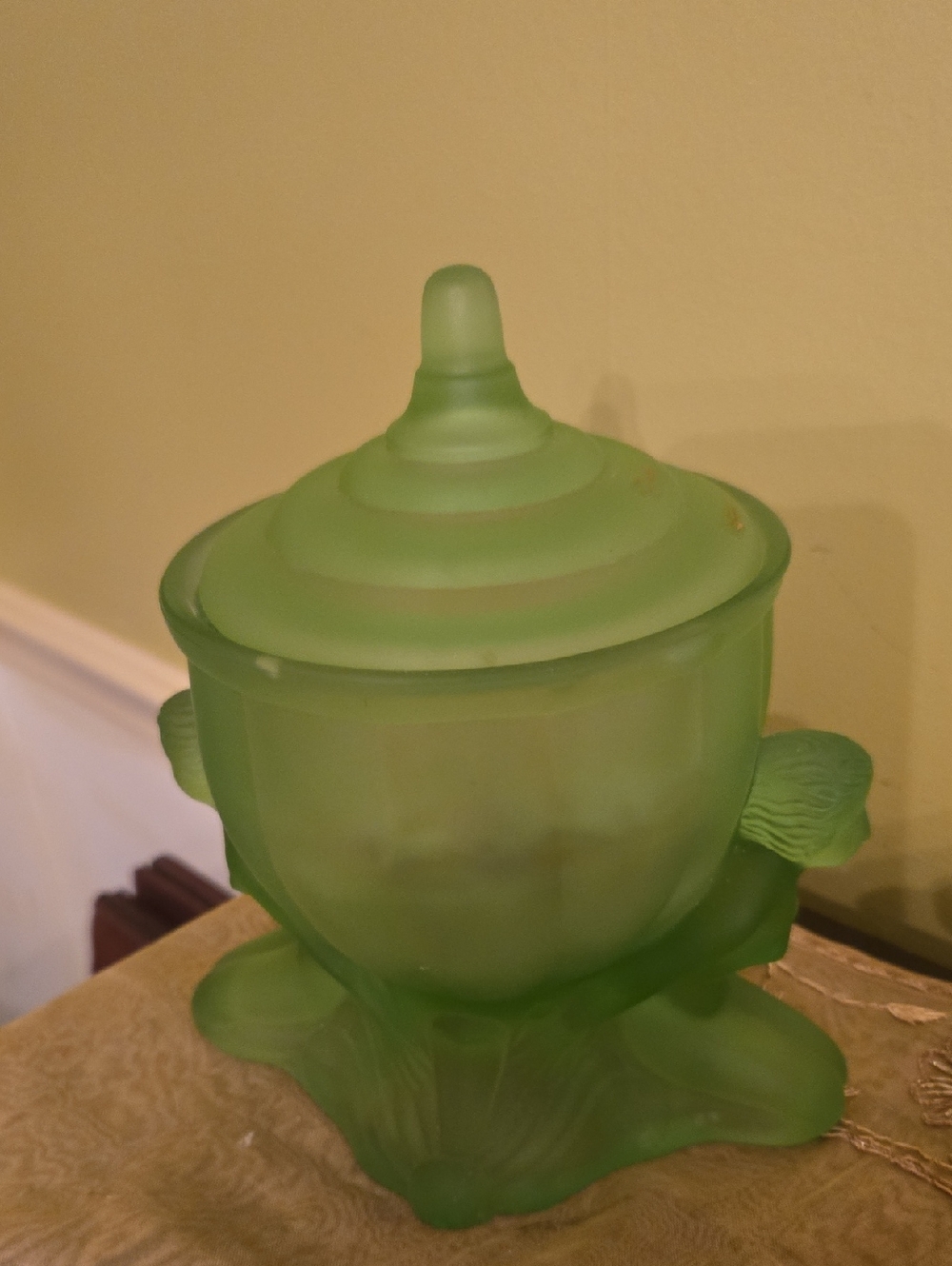 Two Sisters  Green Glass Trinket Jar